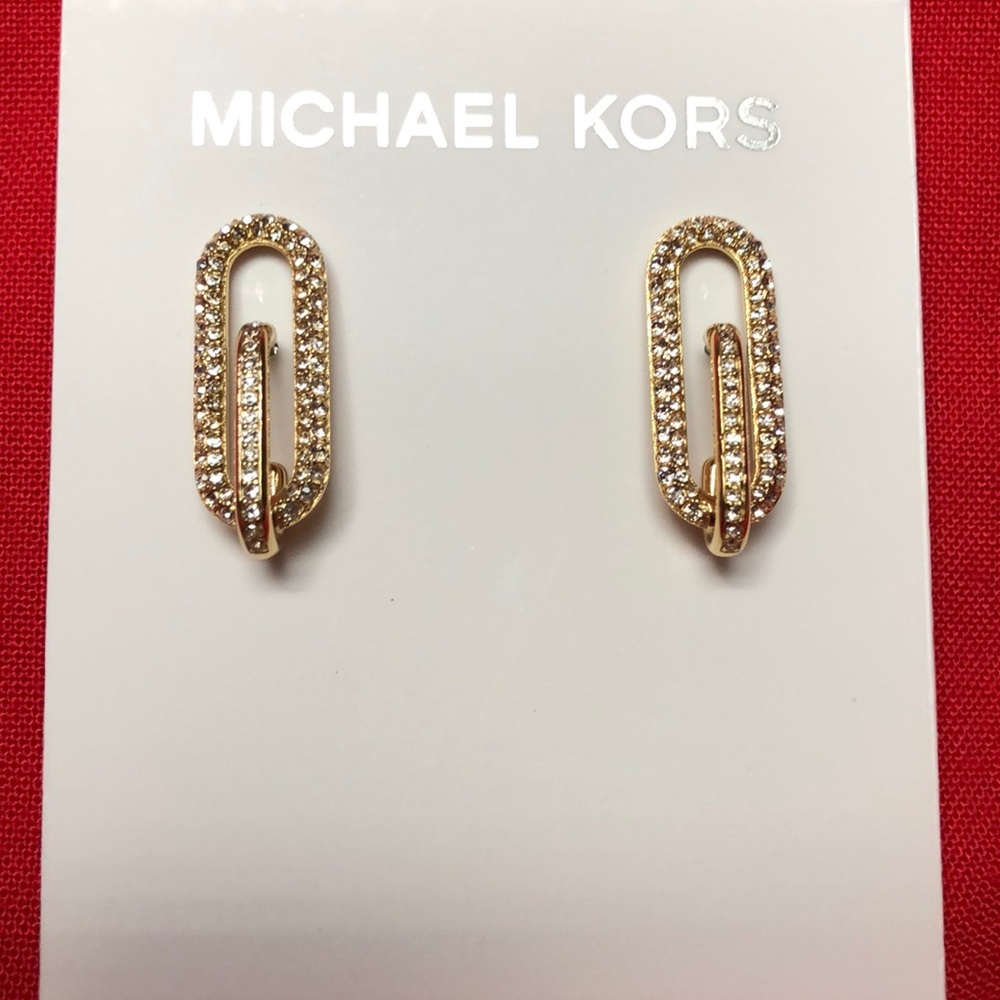 NEW MICHAEL KORS PAVE CRYSTAL LINK POST EARRINGS